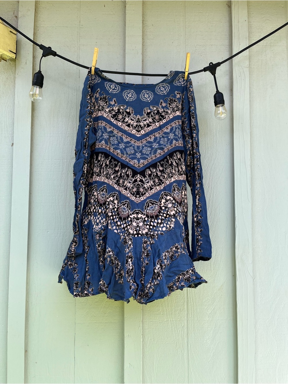 Free People Blue Long Sleeve Patterned Dress